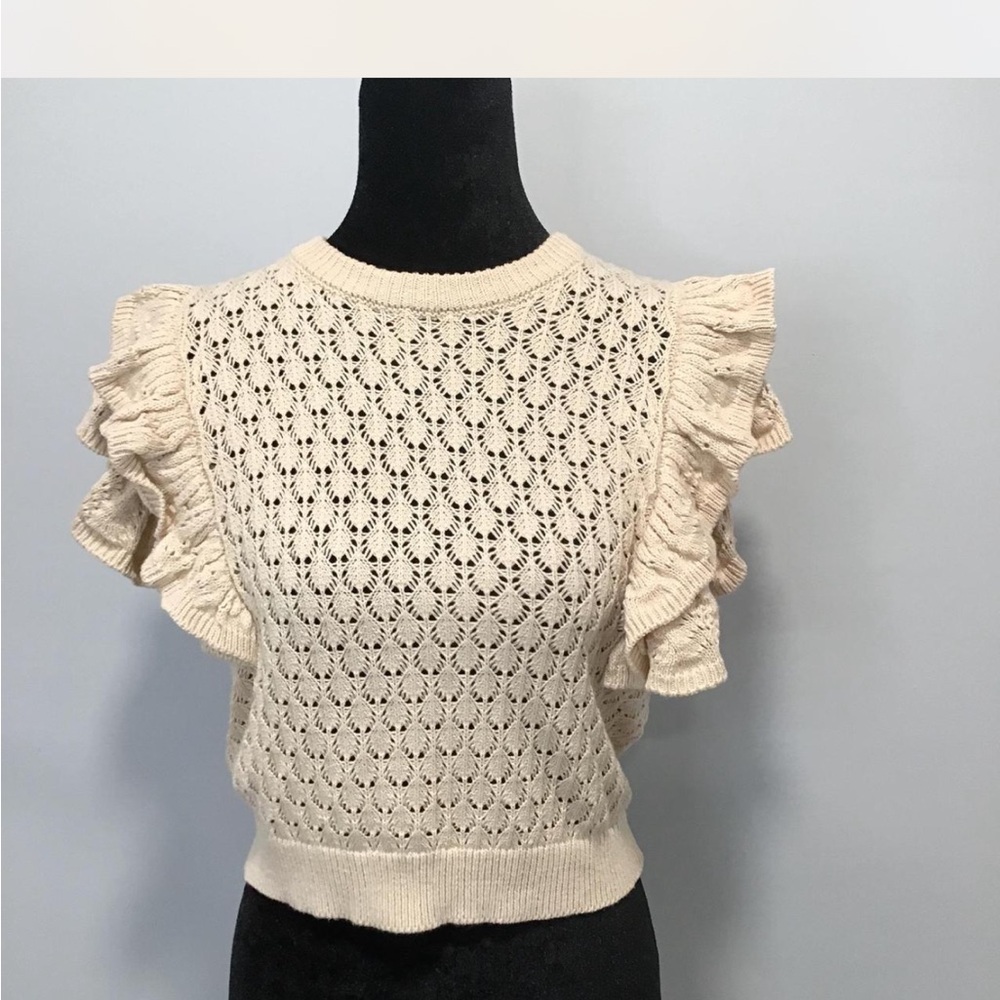 LFD Ruffled Cream Knit Top small - Picture 2 of 9